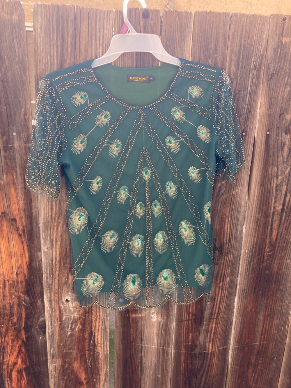 Embellished Teal Short-Sleeve Women's Blouse